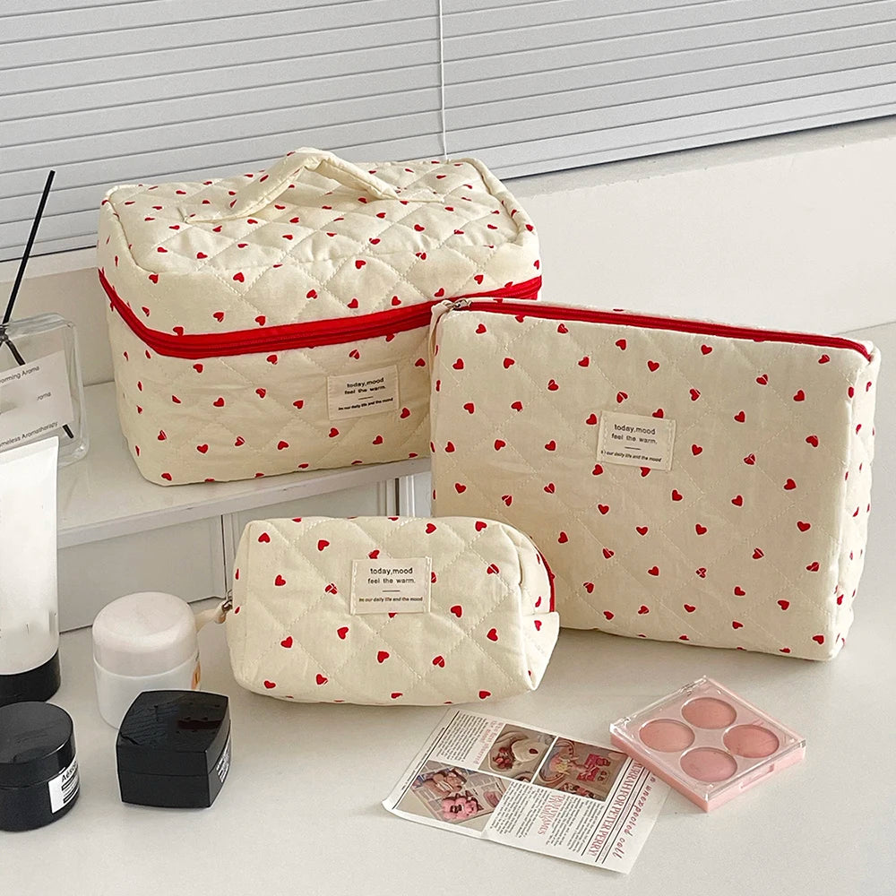 Fashion Ins Heart Women Quilting Makeup Bag Large Capacity Toiletry Cosmetic Storage Pouch Handbag Ladies Zipper Makeup Bag