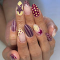 24Pcs Blue Almond False Nails Yellow French Press On Nails Five-pointed Star/Polka Dot Printed Y2K Girls Finished Fake Nails