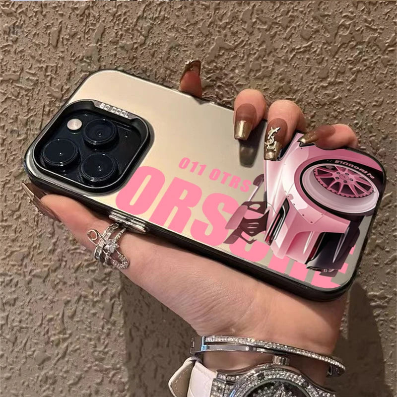 Stylish Sports Car Phone Case For iPhone 17 16 Pro Max 15 14 7 8 Plus 13 12 11 Pro Max 17 Air X XR XS Max Laser Silver Cover