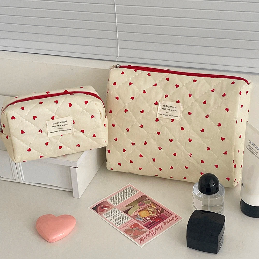 Fashion Ins Heart Women Quilting Makeup Bag Large Capacity Toiletry Cosmetic Storage Pouch Handbag Ladies Zipper Makeup Bag