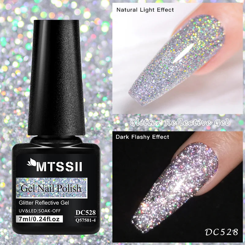 Mtssii 7ML Colorful Reflective Gel Nail Polish Glitter Sparkling Flash Glitter Gel Polish Semi Permanent Varnish Soak Off Nails