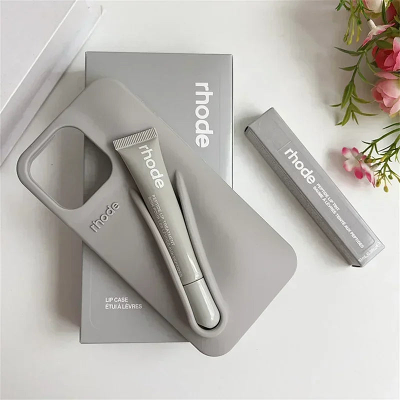 With Box Lipstick Rhod Phone Case for iPhone 16 17 Air 15 14 13 12 11 Pro Max 6 7 8 Plus Makeup Lip Gloss Holder Silicone Cover