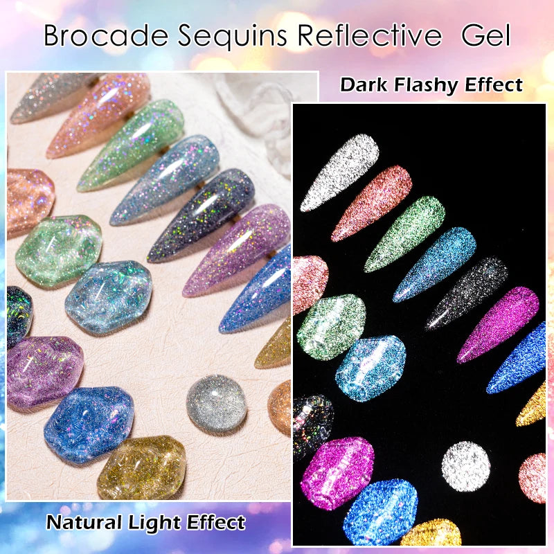 Mtssii 7ML Colorful Reflective Gel Nail Polish Glitter Sparkling Flash Glitter Gel Polish Semi Permanent Varnish Soak Off Nails