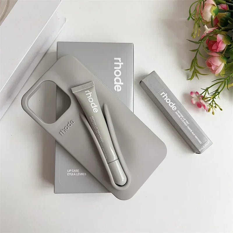 With Box Lipstick Rhod Phone Case for iPhone 16 17 Air 15 14 13 12 11 Pro Max 6 7 8 Plus Makeup Lip Gloss Holder Silicone Cover