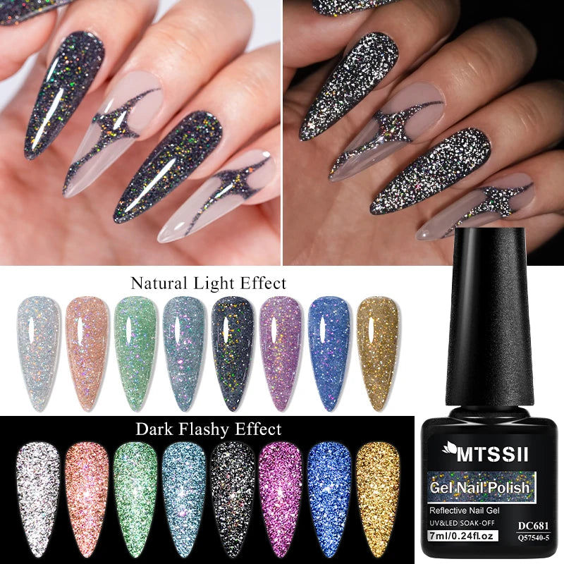 Mtssii 7ML Colorful Reflective Gel Nail Polish Glitter Sparkling Flash Glitter Gel Polish Semi Permanent Varnish Soak Off Nails