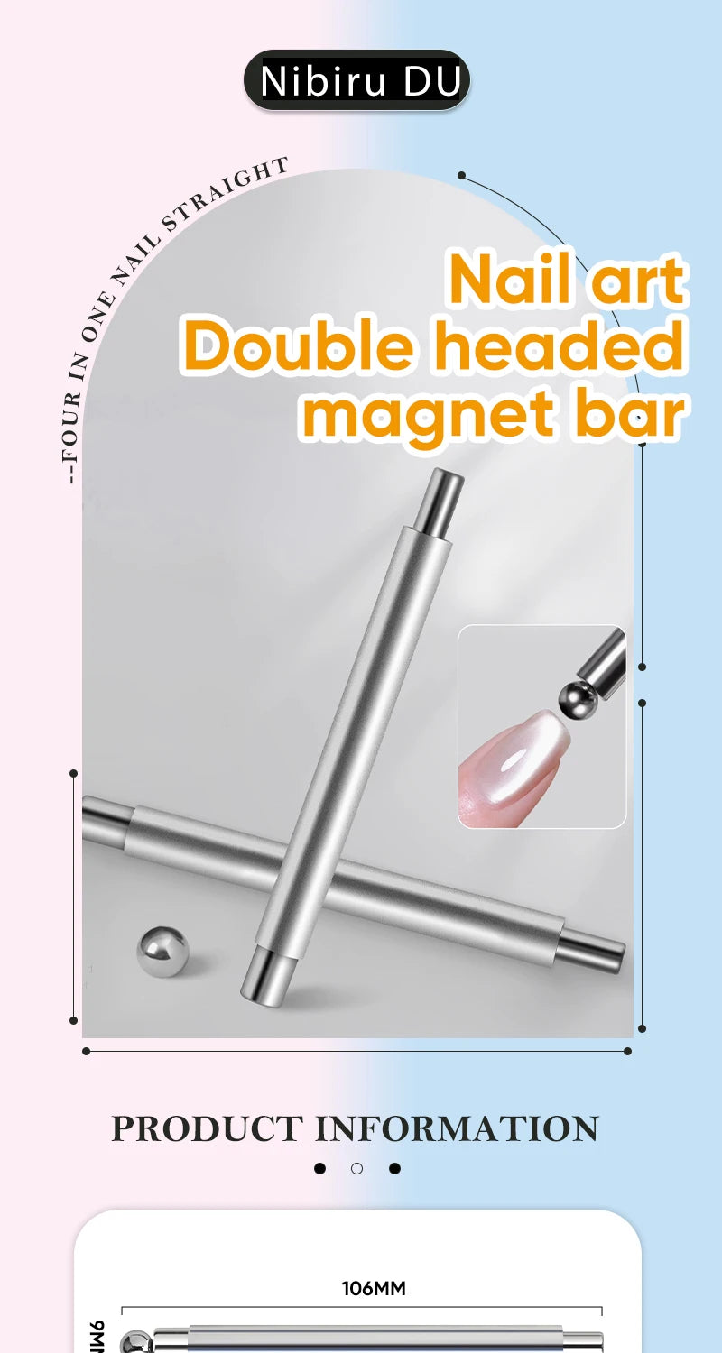 Nail Art Nail Magnetic Stick Cat Eye Magnetic Ball Aluminum Handle Cylindrical UV Gel Magnet Tools Double End Nail Design Tools