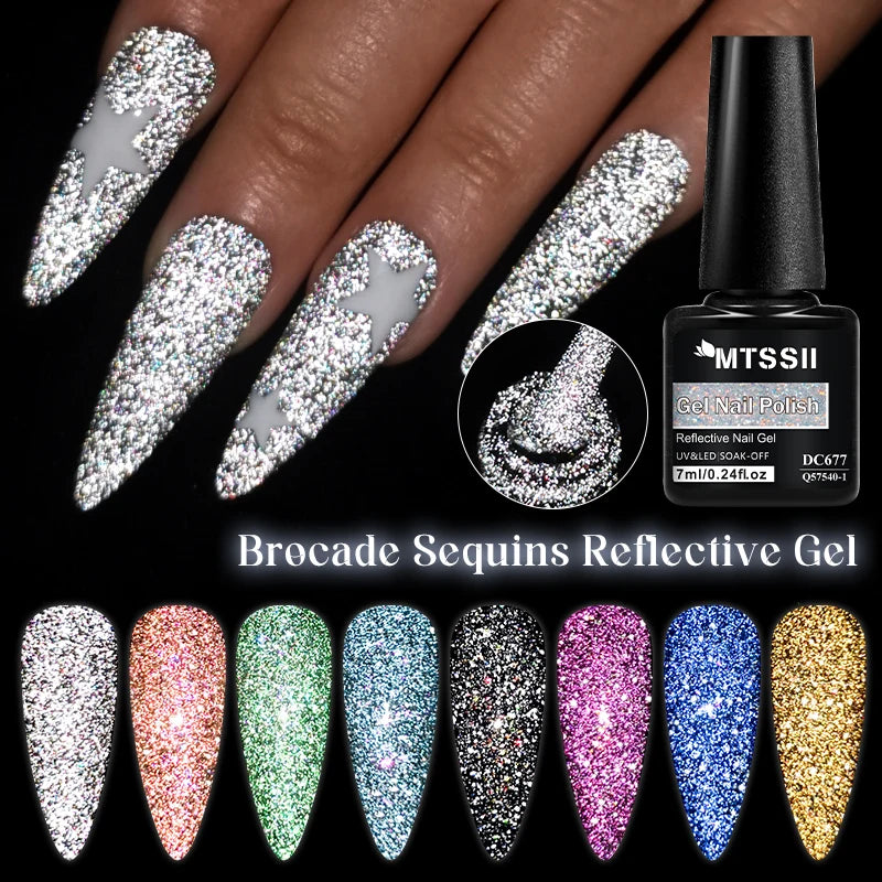 Mtssii 7ML Colorful Reflective Gel Nail Polish Glitter Sparkling Flash Glitter Gel Polish Semi Permanent Varnish Soak Off Nails