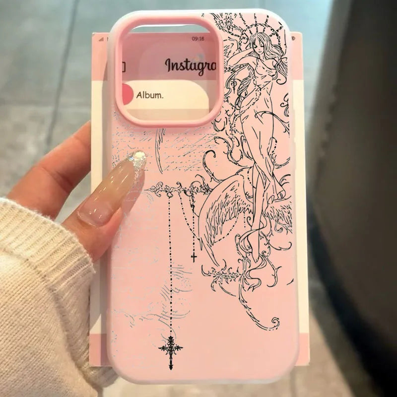 Gothic Angel Cross Line Art iPhone Case